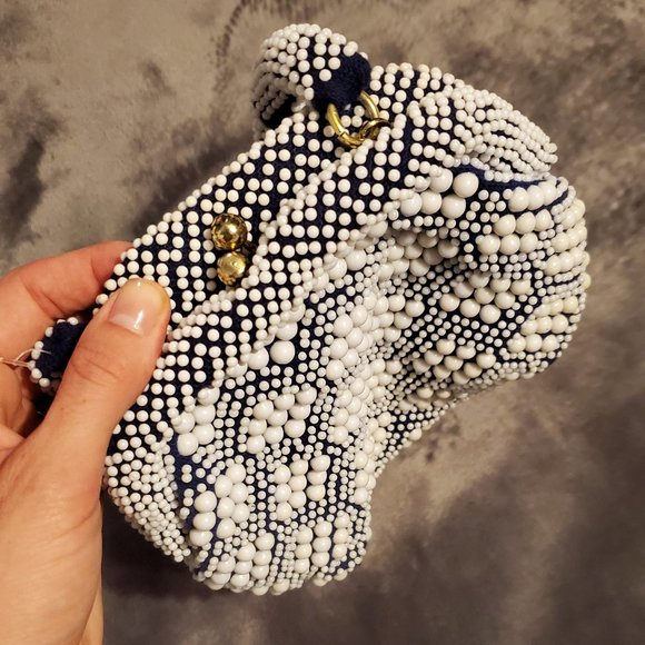 Beaded White + Navy Purse - Picture 3 of 4